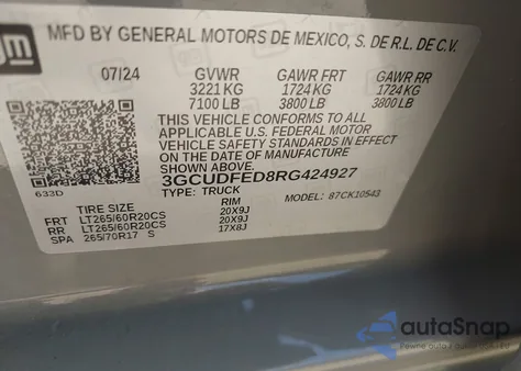 2024 Chevrolet Silverado 1500 4Wd Short Bed Lt Trail Boss z USA, uszkodzony, nr VIN 3GCUDFED8RG424927